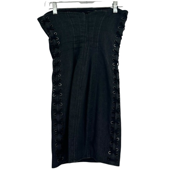 Cinq a Sept Gaia Dress in Black Mini Goth Lace Up Sides Size 6 - Picture 4 of 7